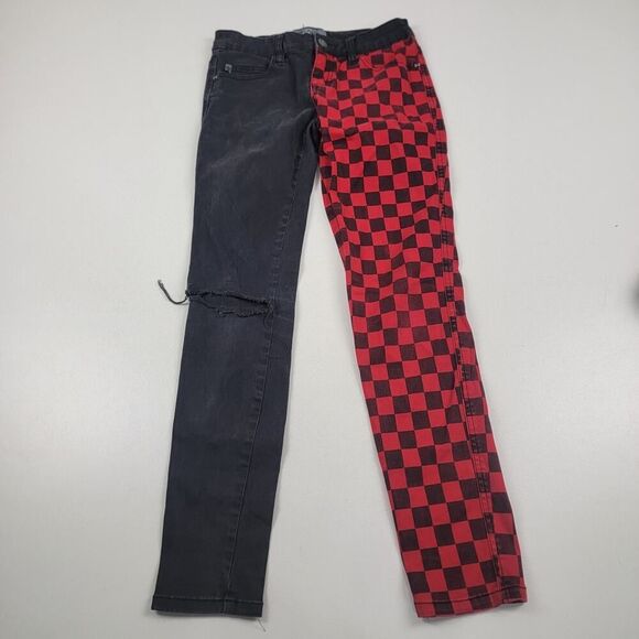 Royal Bones Tripp Skinny Jeans Black Red Buffalo Check Split Goth Women's Small - Picture 2 of 11